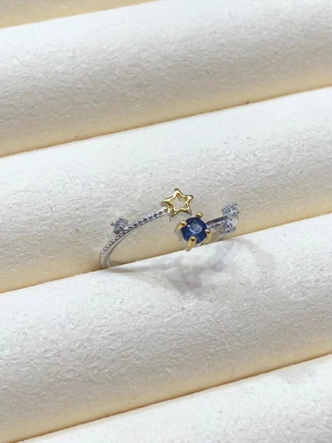 S925 natural sapphire ring top opening design