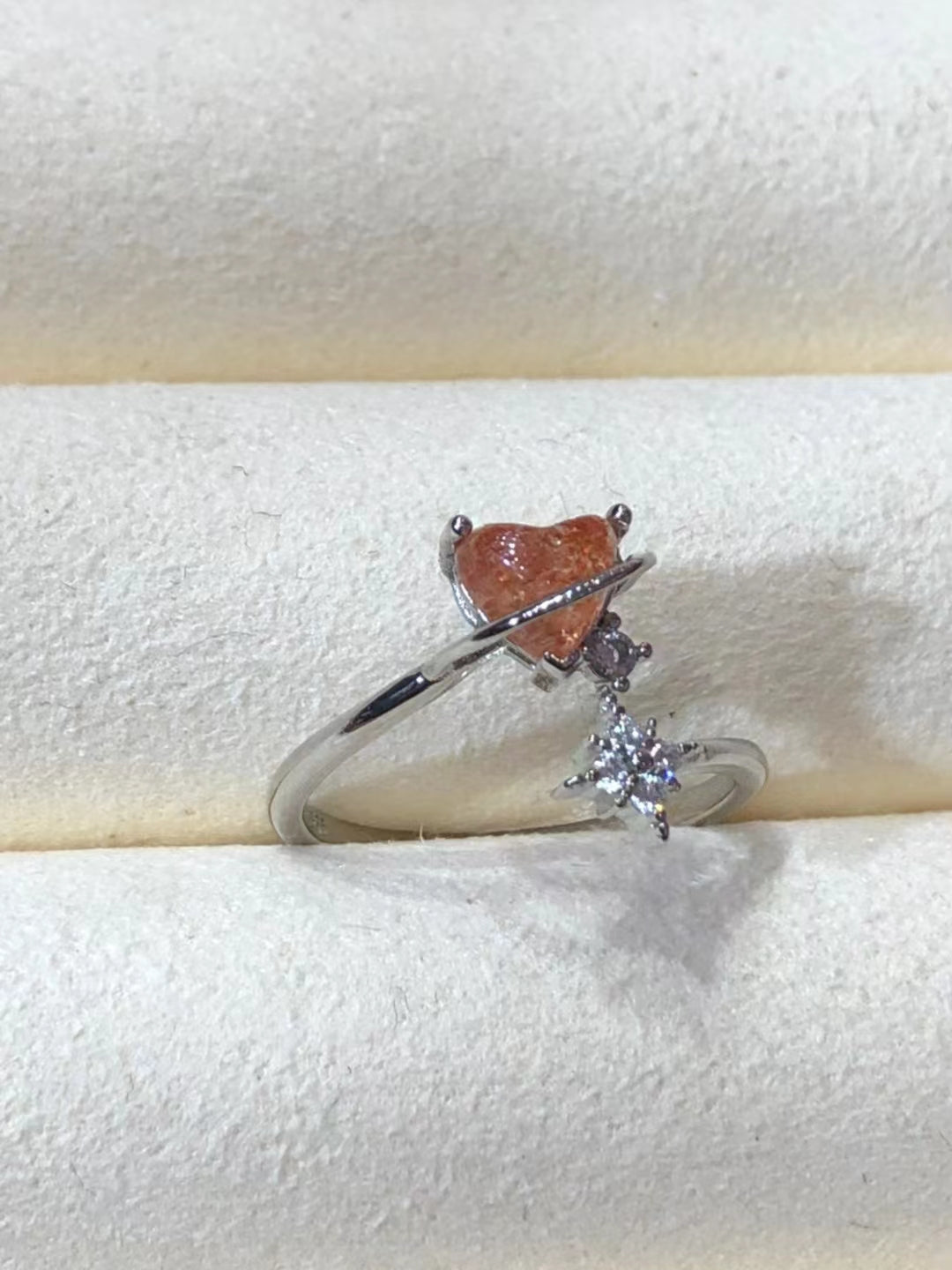 s925 natural gold sunstone ring top opening design