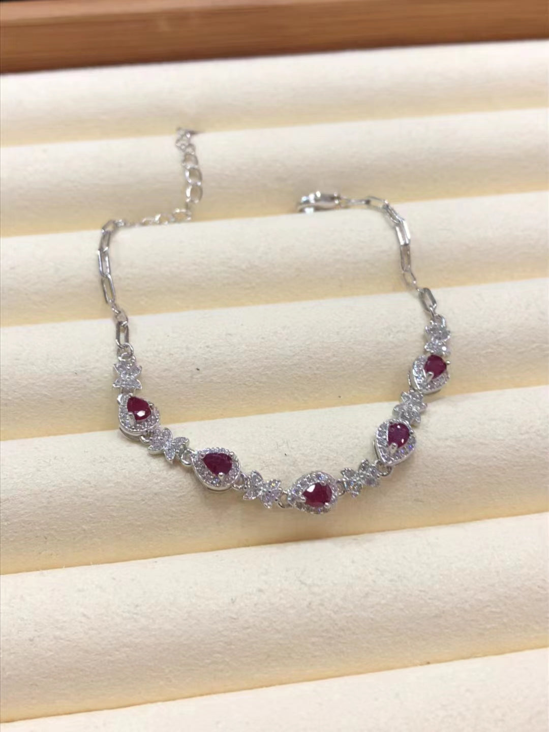 S925 Natural Ruby Water Drops Bracelet