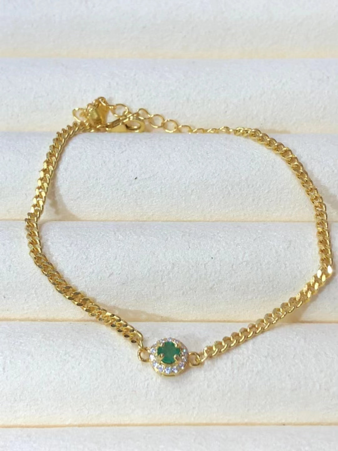 S925 Silver & Gold Plated Natural Emerald Bracelet