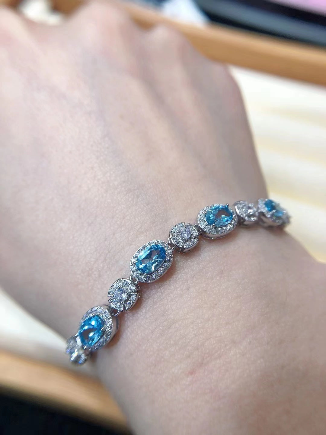 S925 Natural Swiss Blue Topaz Bracelet