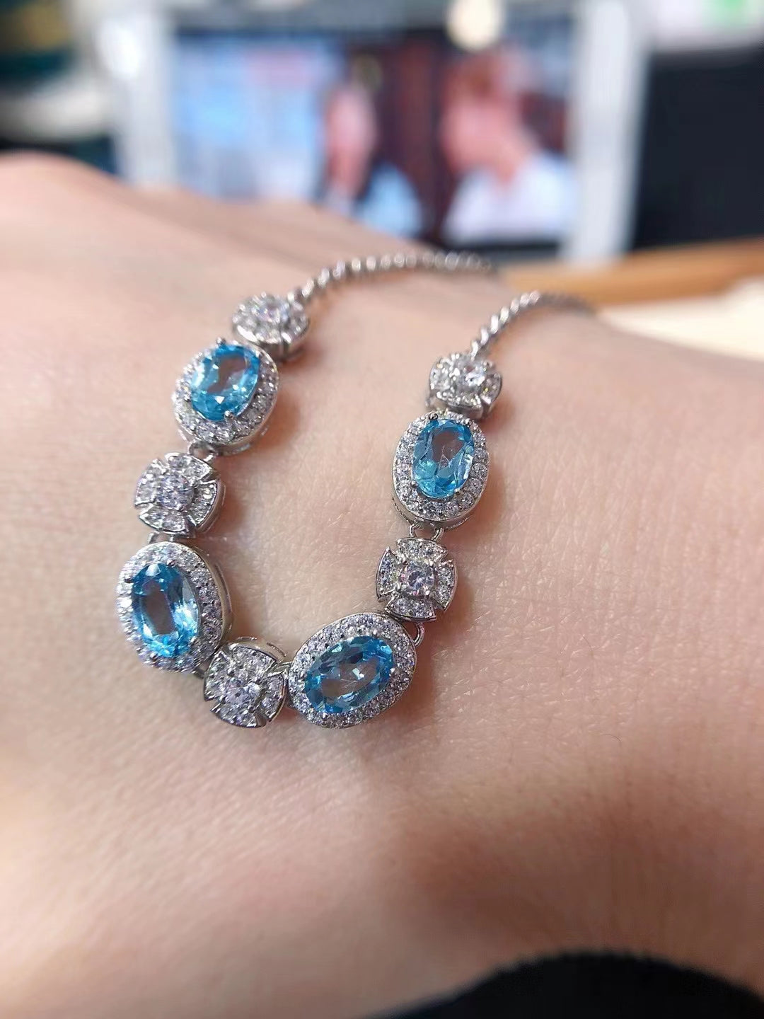 S925 Natural Swiss Blue Topaz Bracelet