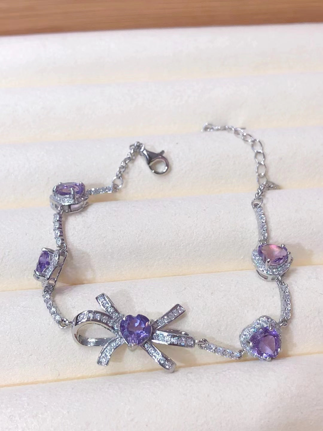 S925 Natural Amethyst Heart Bracelet