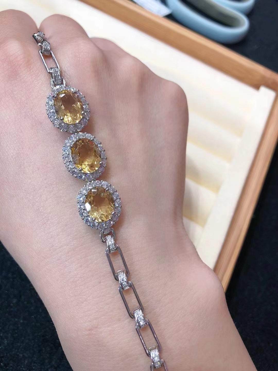 S925 Natural Citrine Bracelet Oversized Grain Super Chunky Silver Tow