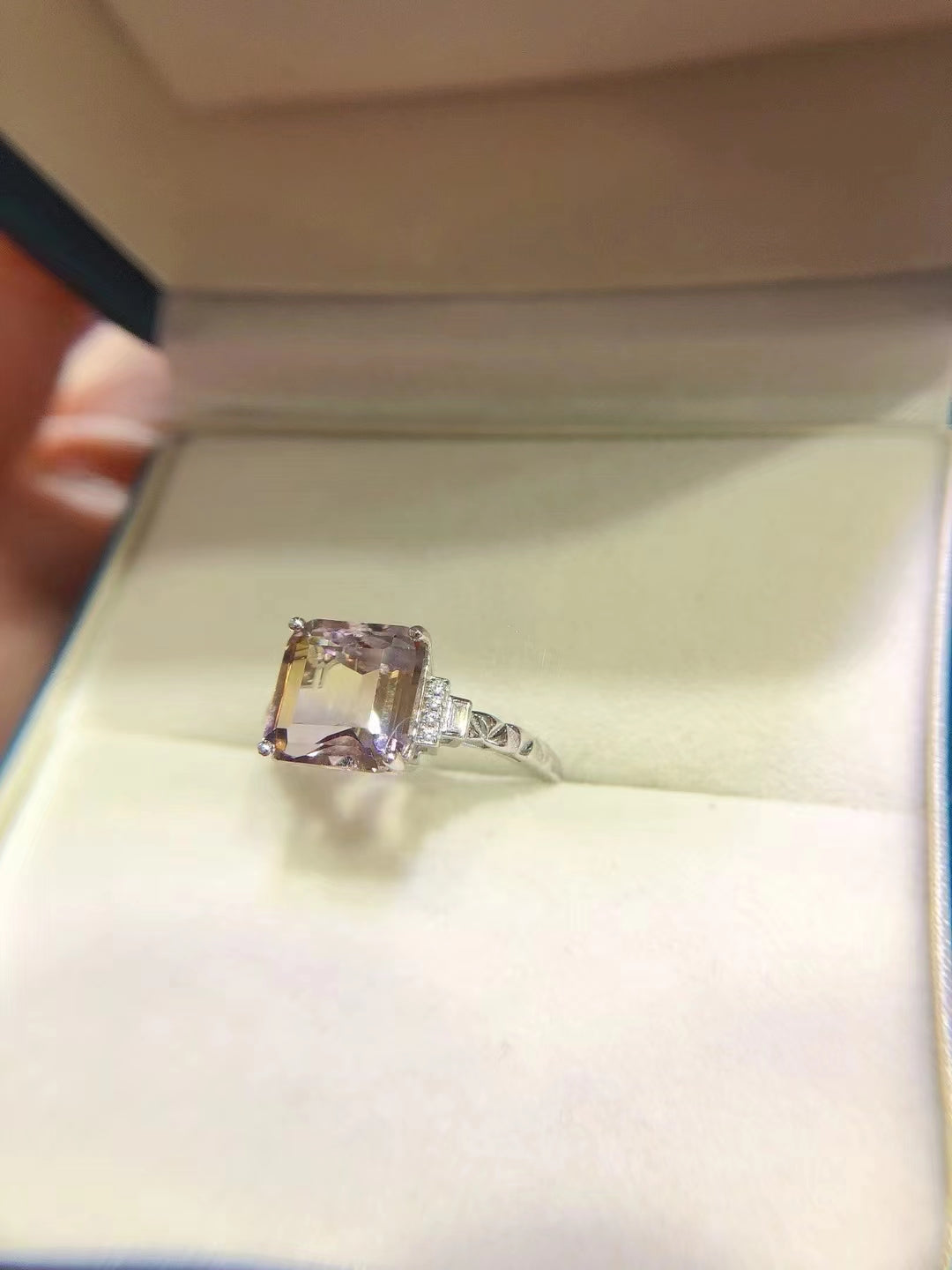 S925 Natural Amethyst Square Sugar Ring