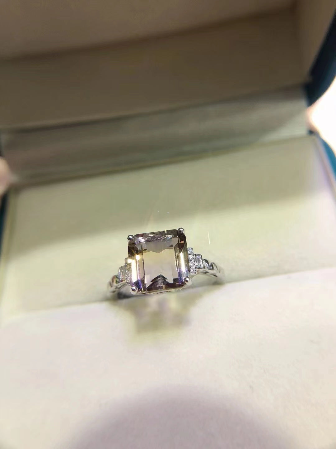 S925 Natural Amethyst Square Sugar Ring