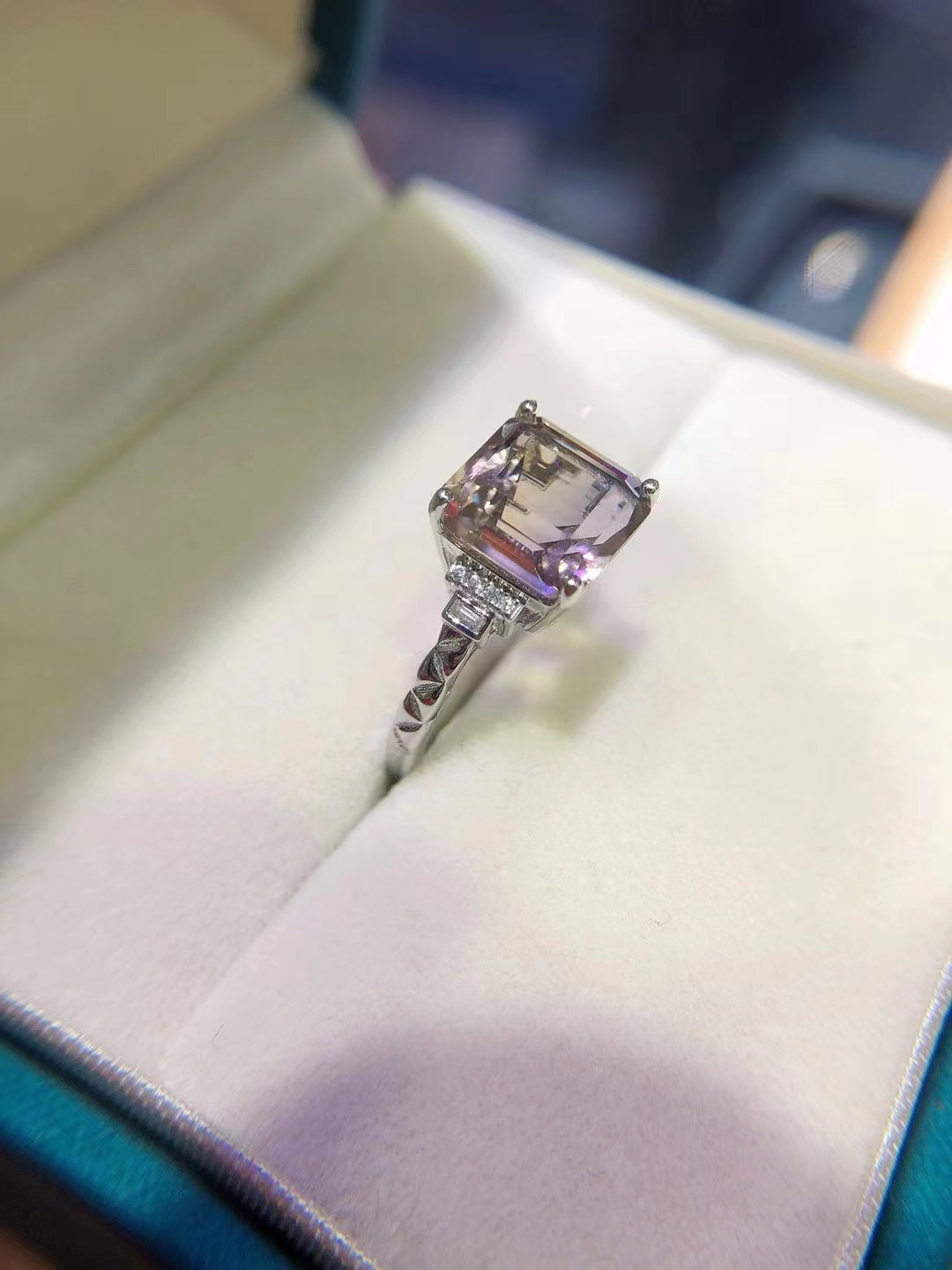 S925 Natural Amethyst Square Sugar Ring