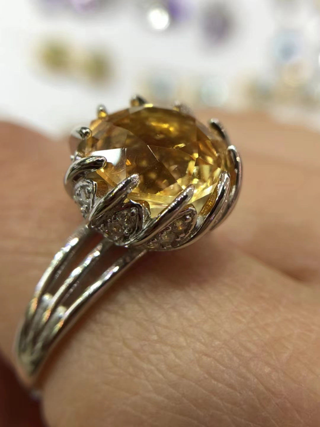 S925 Pod Rose Cut Citrine Ring