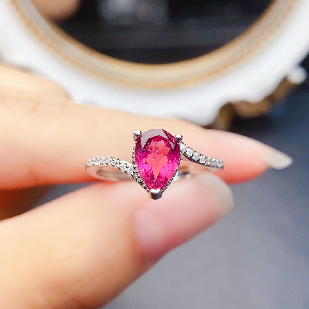 Natural Tourmaline AdjustableRingTeardrop, High Clarity & Full Fire, 925 Silver, Minimalist Elegance6*8mm