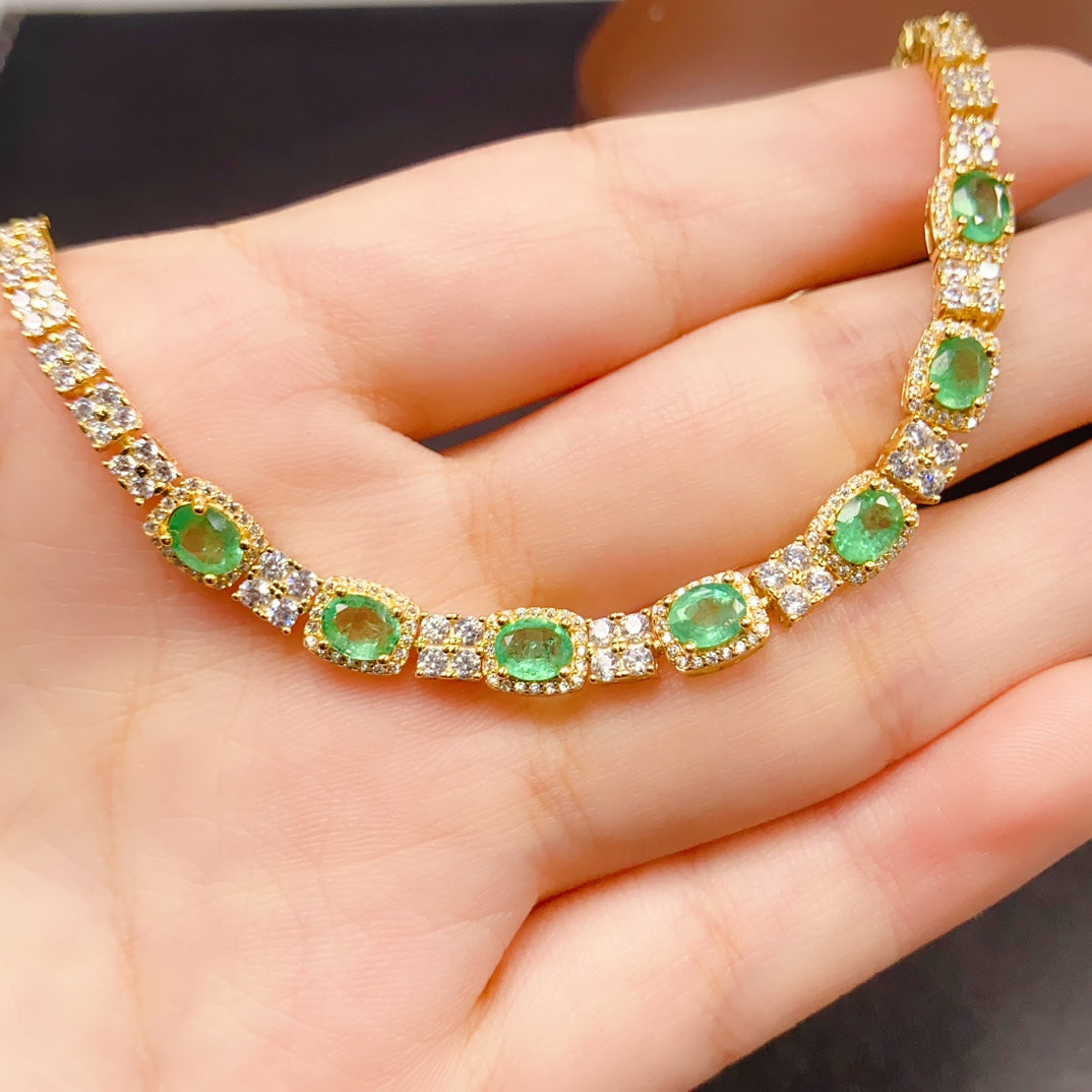 Natural Emerald Bracelet 925 Sterling Silver Gemstone Bangle, 4x5mm Green Crystal Energy Jewelry For Women, May Birthstone Stacking Bracelet, Dainty Gift For Her
