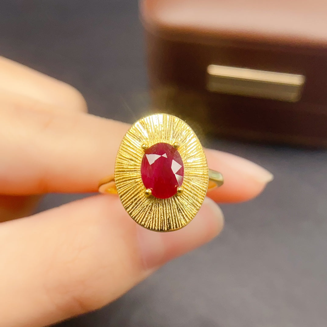 Natural Ruby Ring 925 Sterling Silver, 6x8mm July Birthstone Red Gemstone Crystal Jewelry For Women, Dainty Sparkly Engagement Style Gift