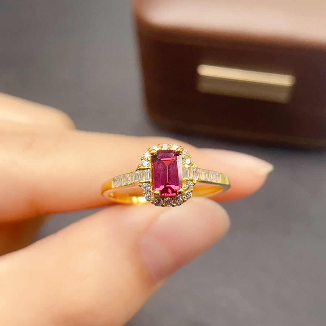 Natural Magnesium Aluminum Garnet Adjustable Ring 925 Sterling Silver, 4x6mm Red Green Gemstone Crystal Jewelry For Women, Stacking Band Dainty Sparkly Gift For Her