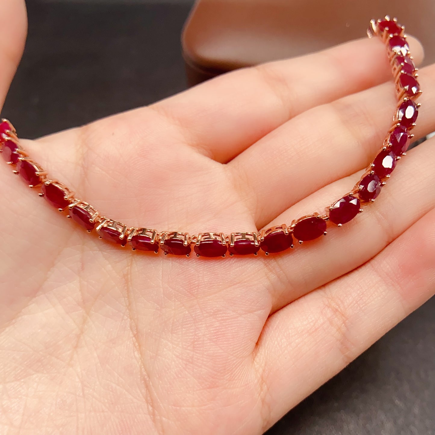 Natural Ruby Tennis Bracelet 4*6mm 925 Silver Plated Delicate Fashion Jewelry for Women Light Luxury Gift Idea