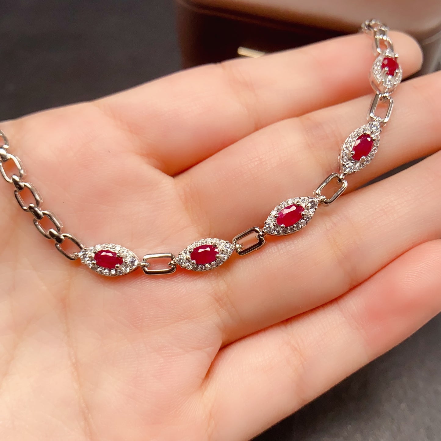 Natural Ruby Bracelet 3*5mm 925 Sterling Silver Dainty Fashion Jewelry for Women Elegant Birthday Gift Idea