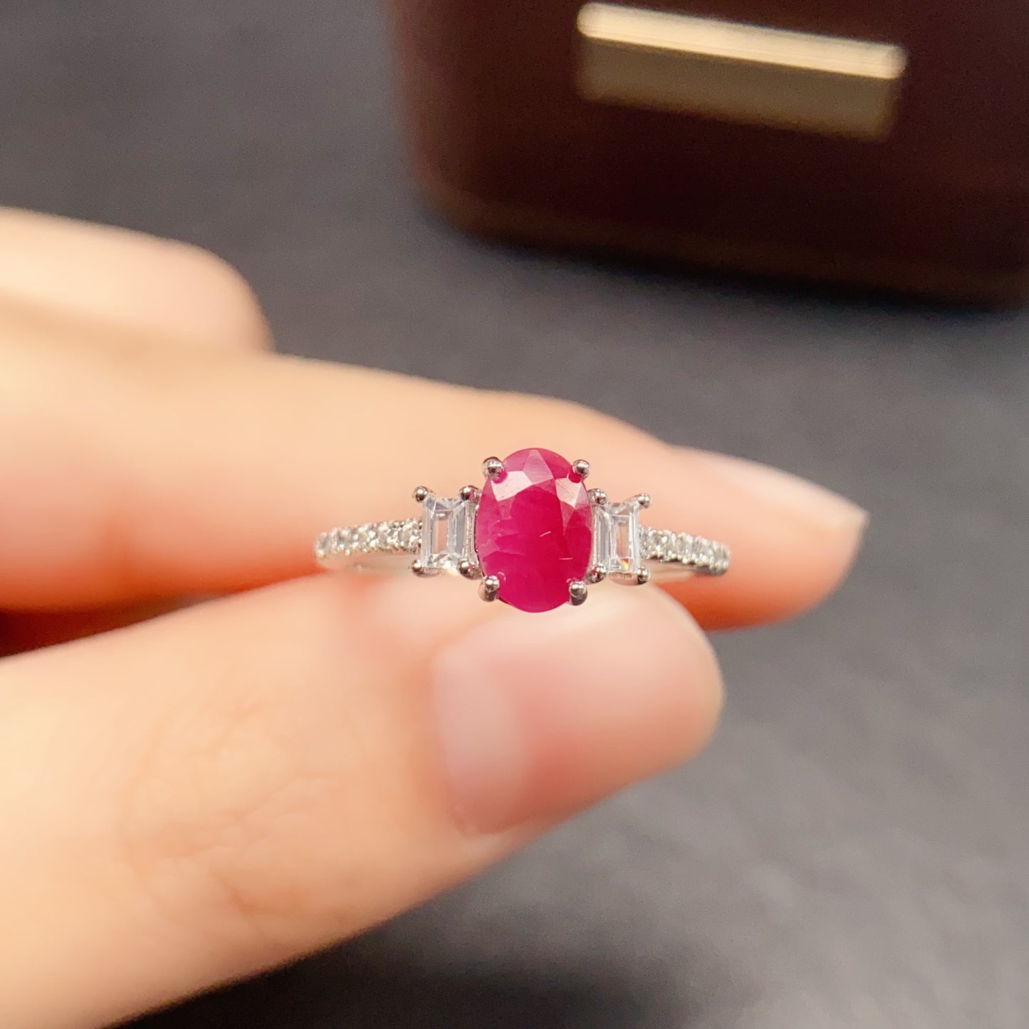 Natural Ruby Adjustable Ring 5*7mm 925 Sterling Silver Open Band Statement Jewelry for Women Elegant Birthday Gift Idea
