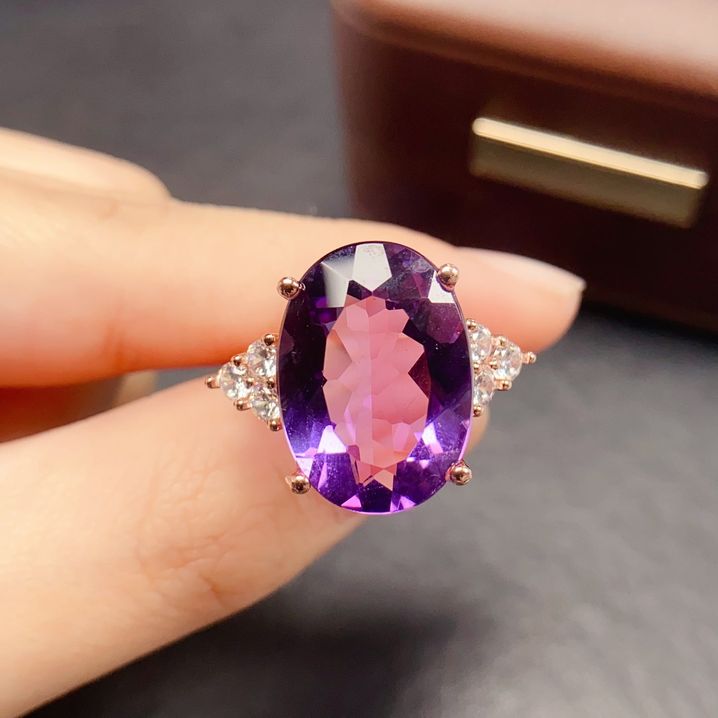 Natural Amethyst Ring 13*18mm 925 Silver Simple Statement Purple Birthday Gift for Women