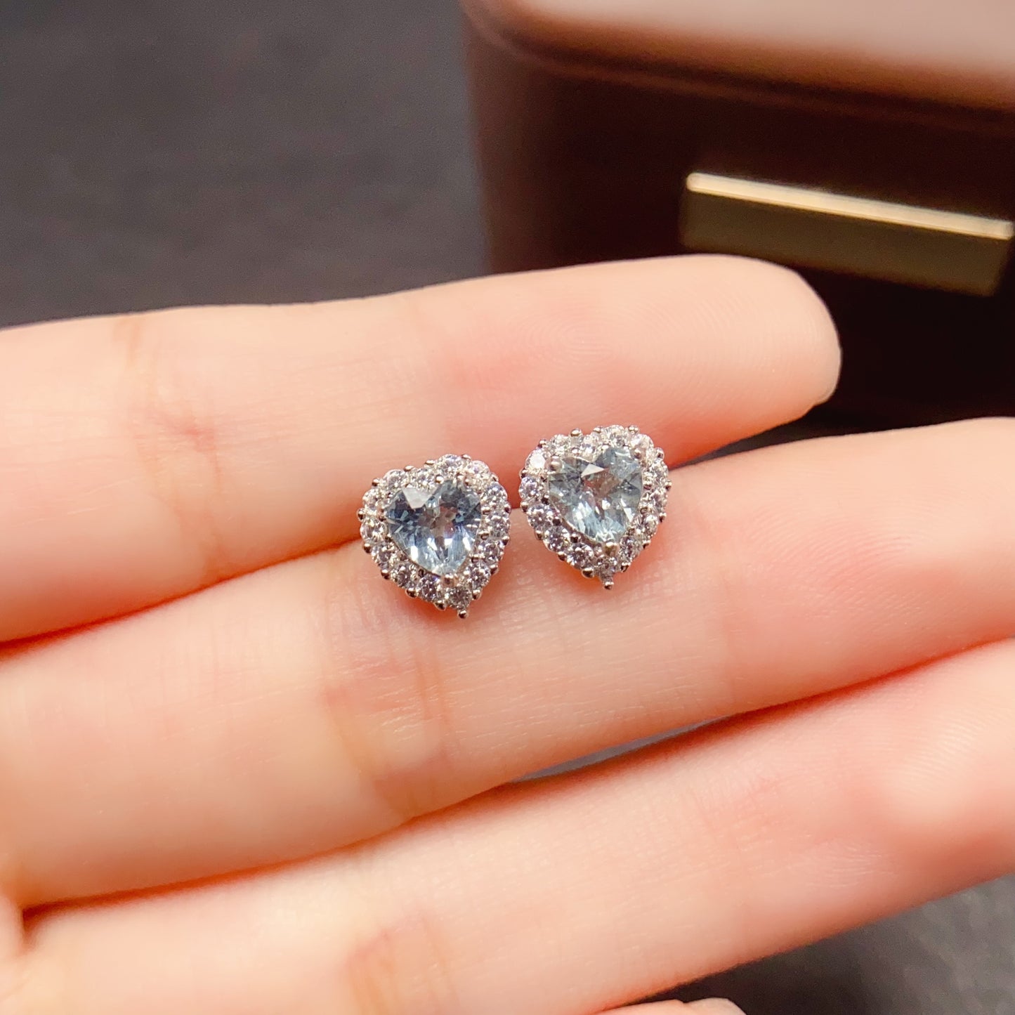 Natural Aquamarine Earrings Heart Design 5*5mm 925 Sterling Silver Fresh Blue Dainty Jewelry for Women 💎Birthday Gift🎁