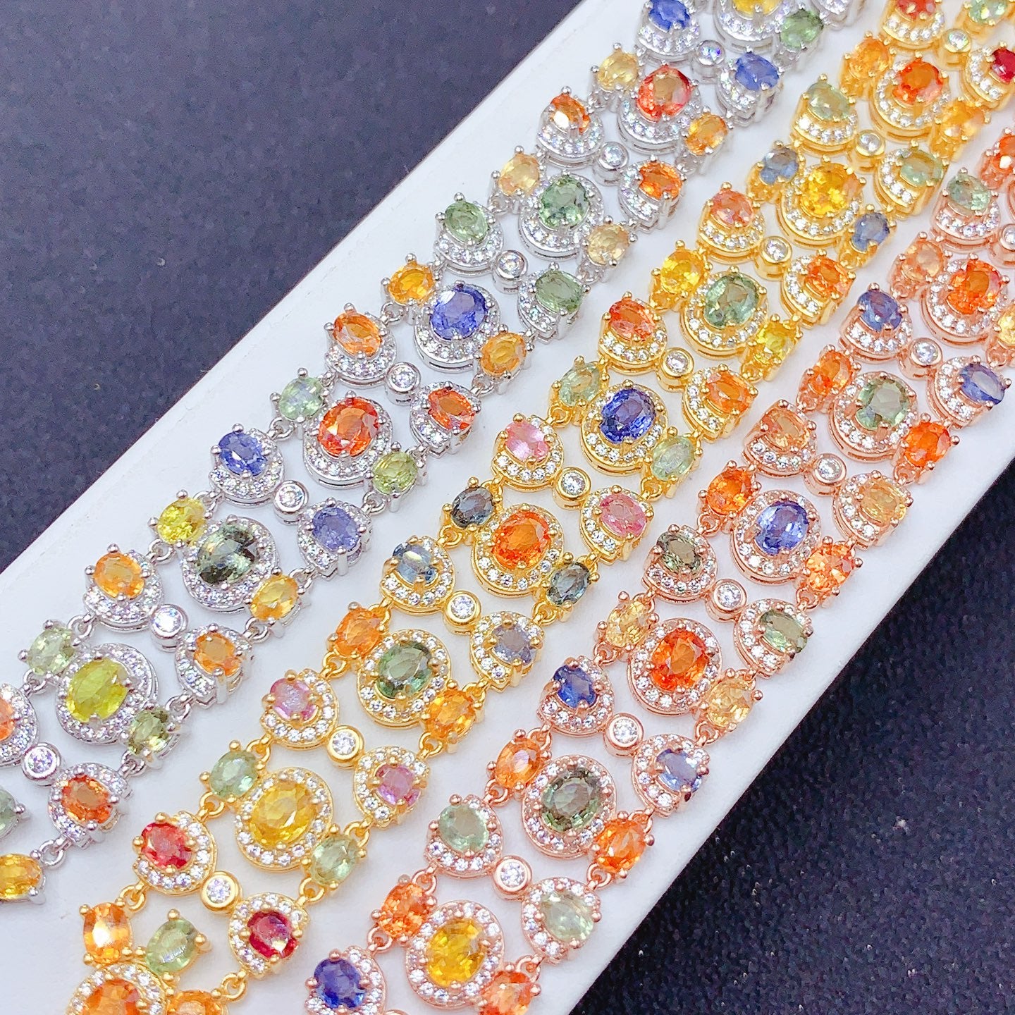 Natural Multi Color Sapphire Bracelet Candy Colors S925 Silver Clear Crystals 34mm/45mm Two Sizes Available Dainty Birthday Gift Idea