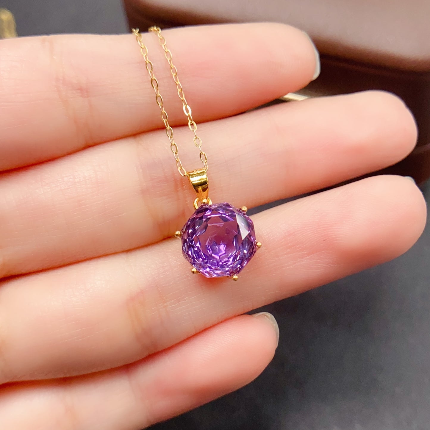 Natural Amethyst Pendant Necklace Rose Cut | 10x10mm Gemstone Six Prong Solitaire | 925 Silver Minimalist Dainty Jewelry | Trendy Crystal Gift For Women