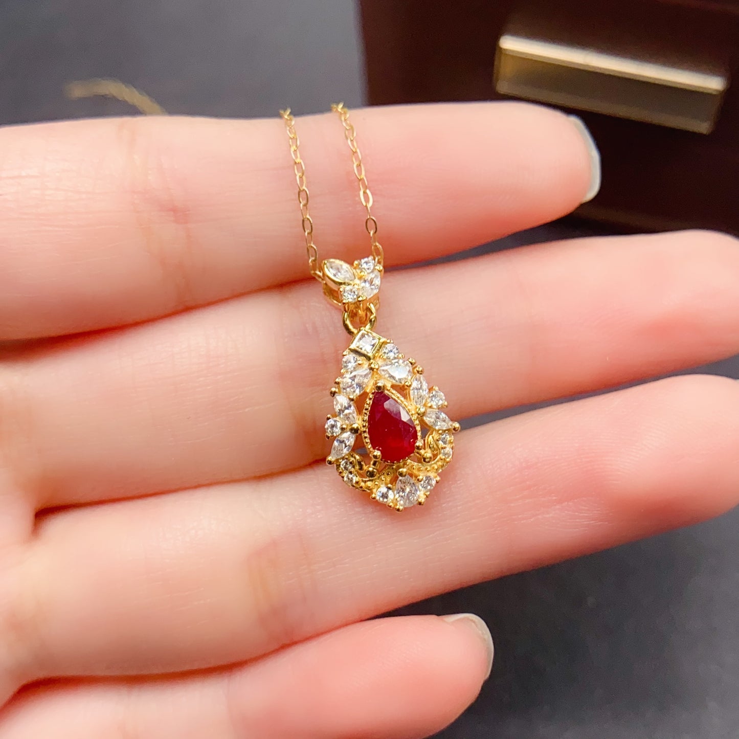 Natural Ruby Pendant Necklace Drop Shape Design | High Quality Vivid Red 4x6mm Gemstone | 925 Silver Dainty锁骨链 | Trendy Statement Jewelry Gift For Women