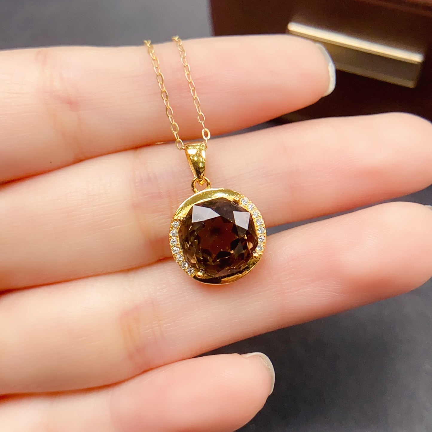 Natural Smoky Quartz Pendant Necklace | High Quality Vibrant Brown 10x10mm Gemstone | 925 Silver Dainty Jewelry | Trendy Crystal锁骨链 Gift For Women