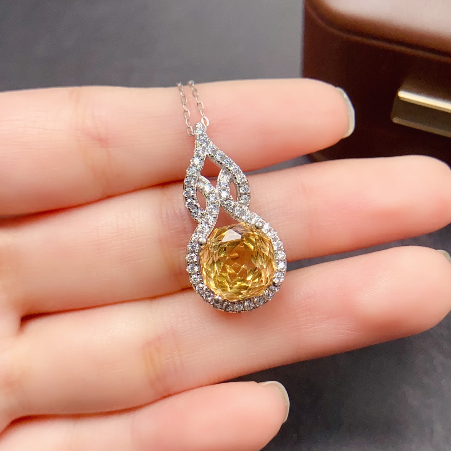 Natural Citrine Pendant Necklace | Design 10x10mm Gemstone | High Quality Vivid Yellow | 925 Silver Dainty Statement Necklace | Lucky Feng Shui Jewelry Gift