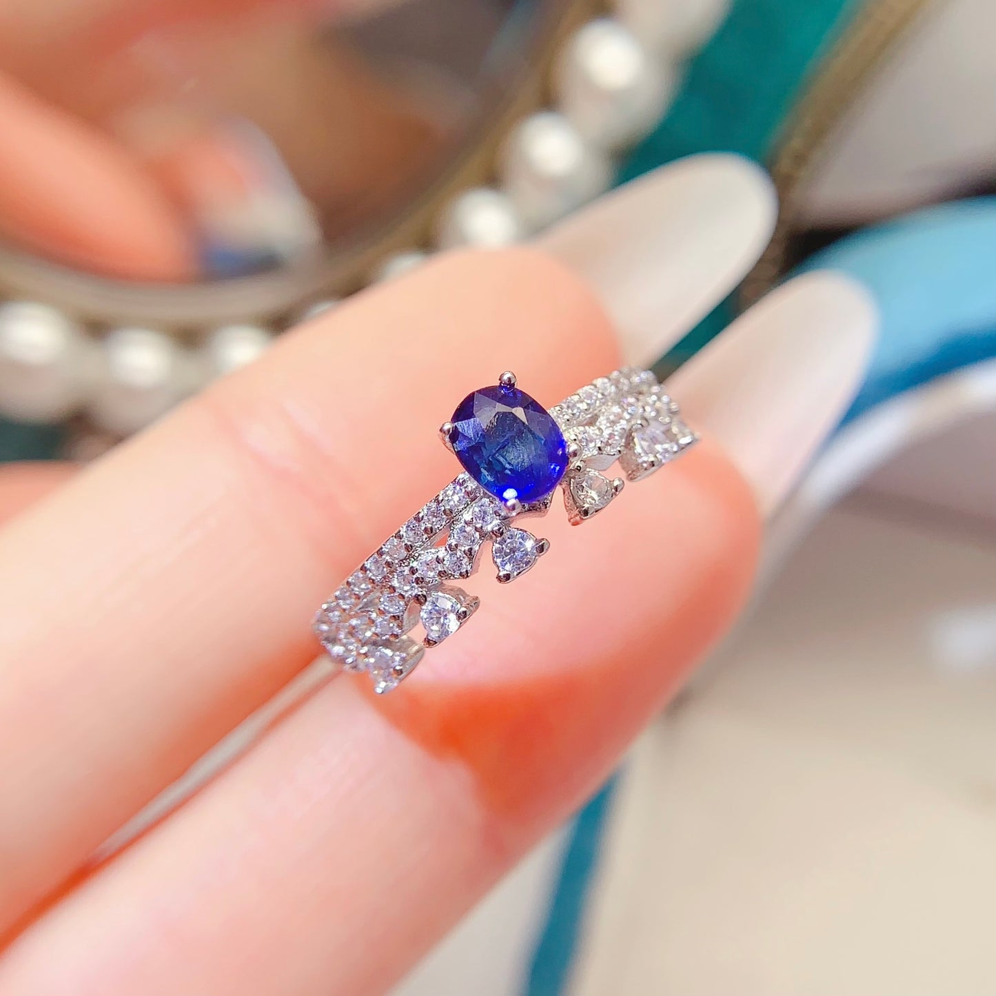 Premium Natural Sapphire Adjustable Ring, Deep Serene Blue, Mysterious Charm, 925 Silver Setting, 4x5mm+ Gem