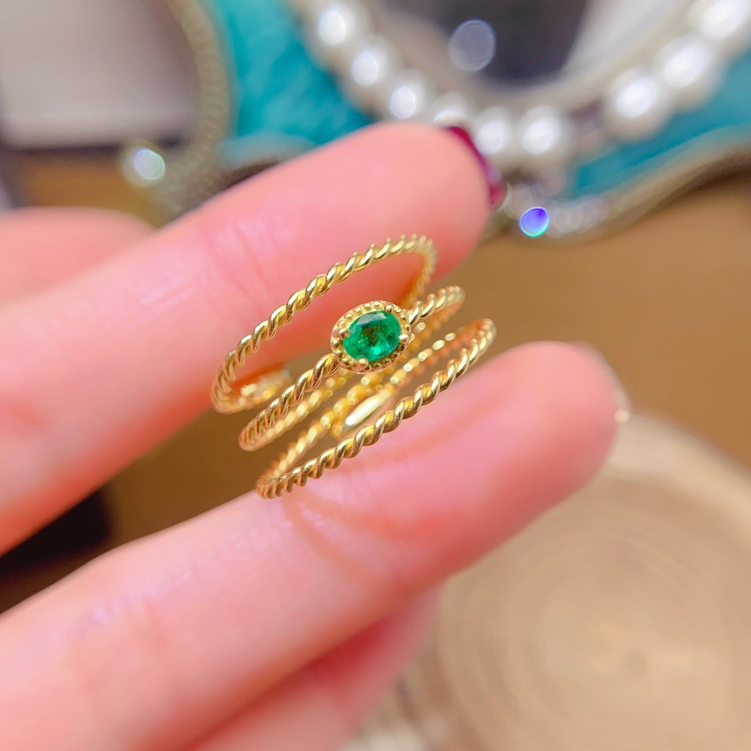Natural Emerald Ring, Triple Band Design, 3x4mm Gemstones, Exquisite 925 Silver Setting, Symbol of Luck & Happiness