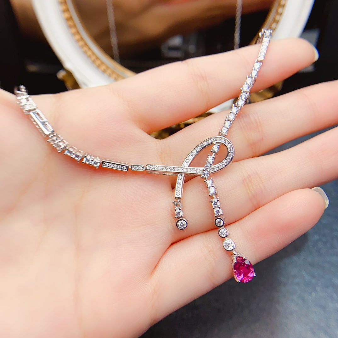 Natural Tourmaline Necklace, Light Luxury Design, 925 Silver Setting, Simple & Elegant, Beautiful Color, 5x7mm Gem