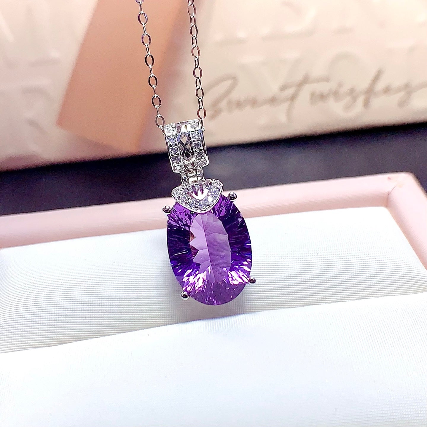 Natural Millennium Cut Amethyst Pendant, 10x14mm Gemstone, Exquisite 925 Silver Setting