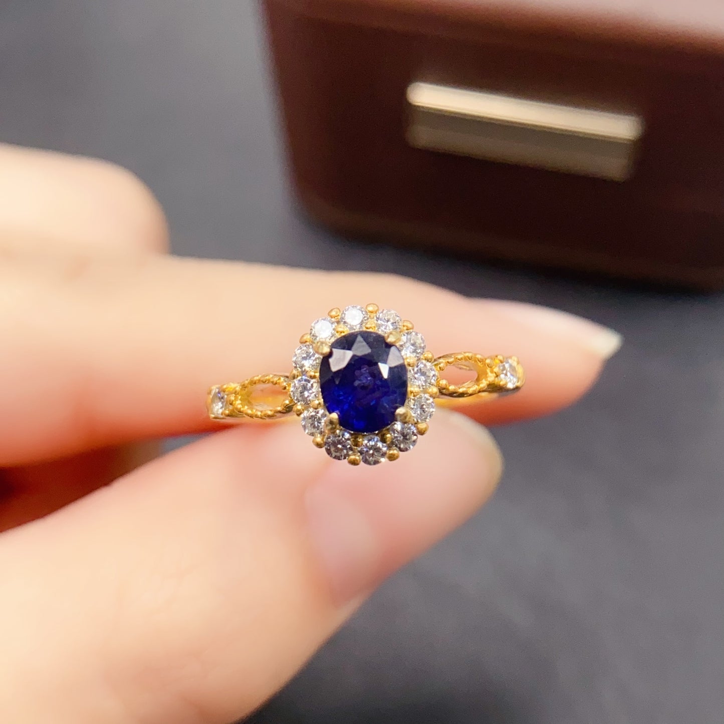 Natural Sapphire Ring Adjustable Open Band | 4x5mm Vivid Blue Gemstone | 925 Silver Fine Setting Minimalist Stacking Ring Dainty Jewelry