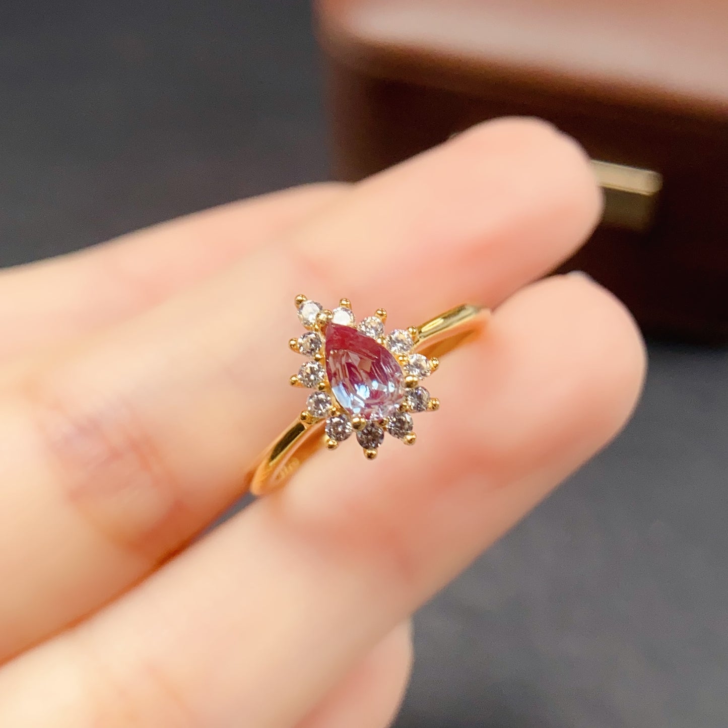 Alexandrite Ring Adjustable Pear Cut Two Stones👑Rare Color Change Gem Super Sparkle S925 Silver Minimalist Gift