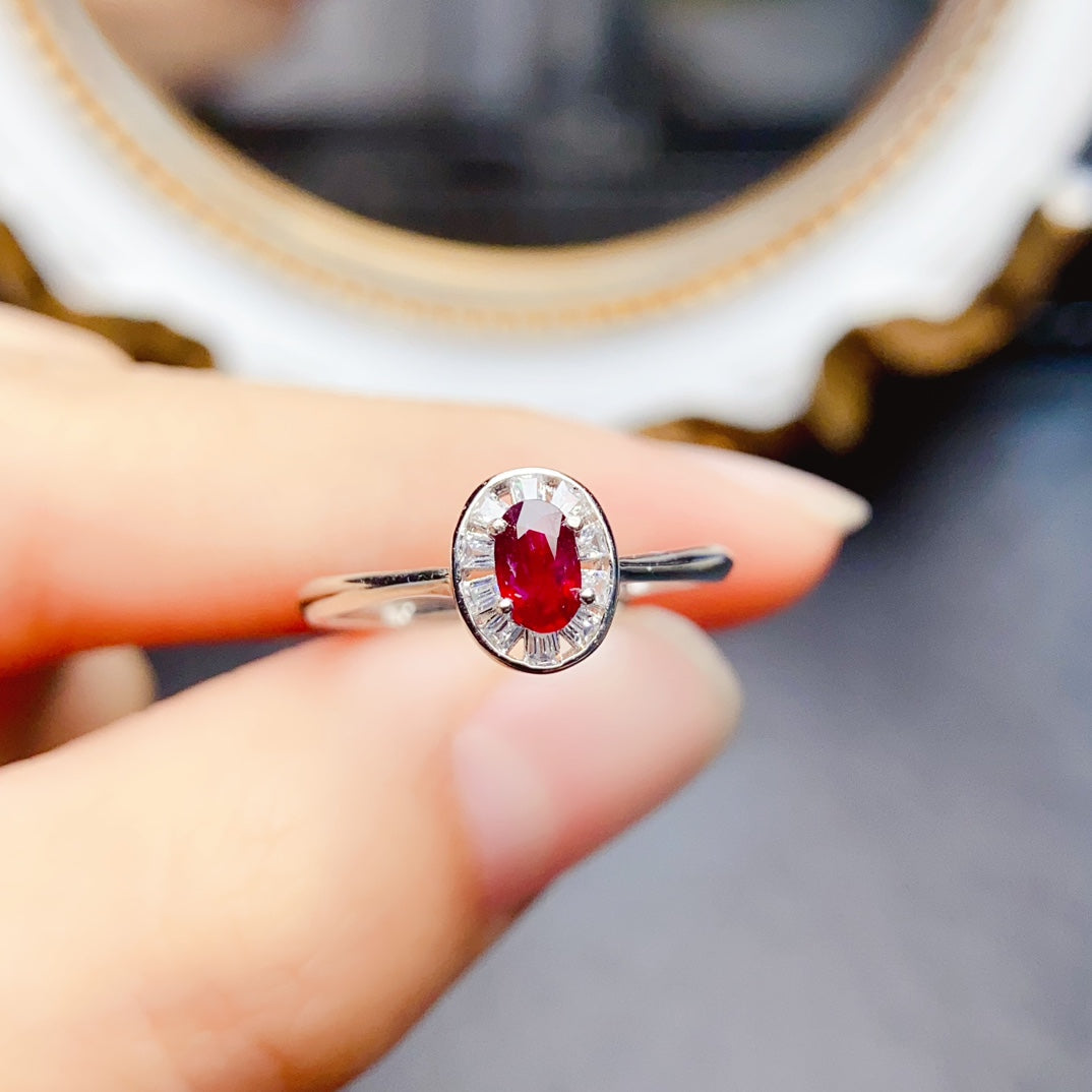 Natural Ruby Ring Adjustable Simple Design🔥High Clarity Pigeon Blood Red S925 Silver Love Stone Birthday Gift
