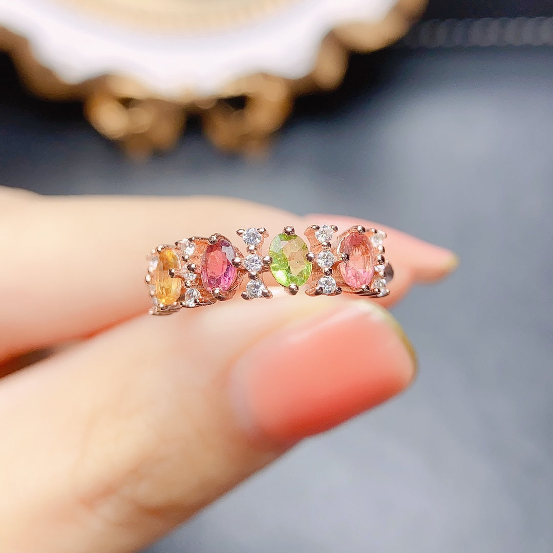 Natural Tourmaline Eternity Ring Adjustable Stacking🌟925 Silver 18K Gold/Rose Gold Plated Sparkle Minimalist Gift