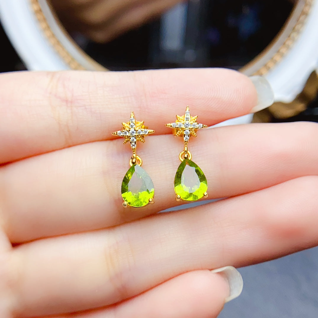 Natural Peridot Drop Earrings 6*8mm🔥Fresh High Clarity Green S925 Silver August Birthstone Gift