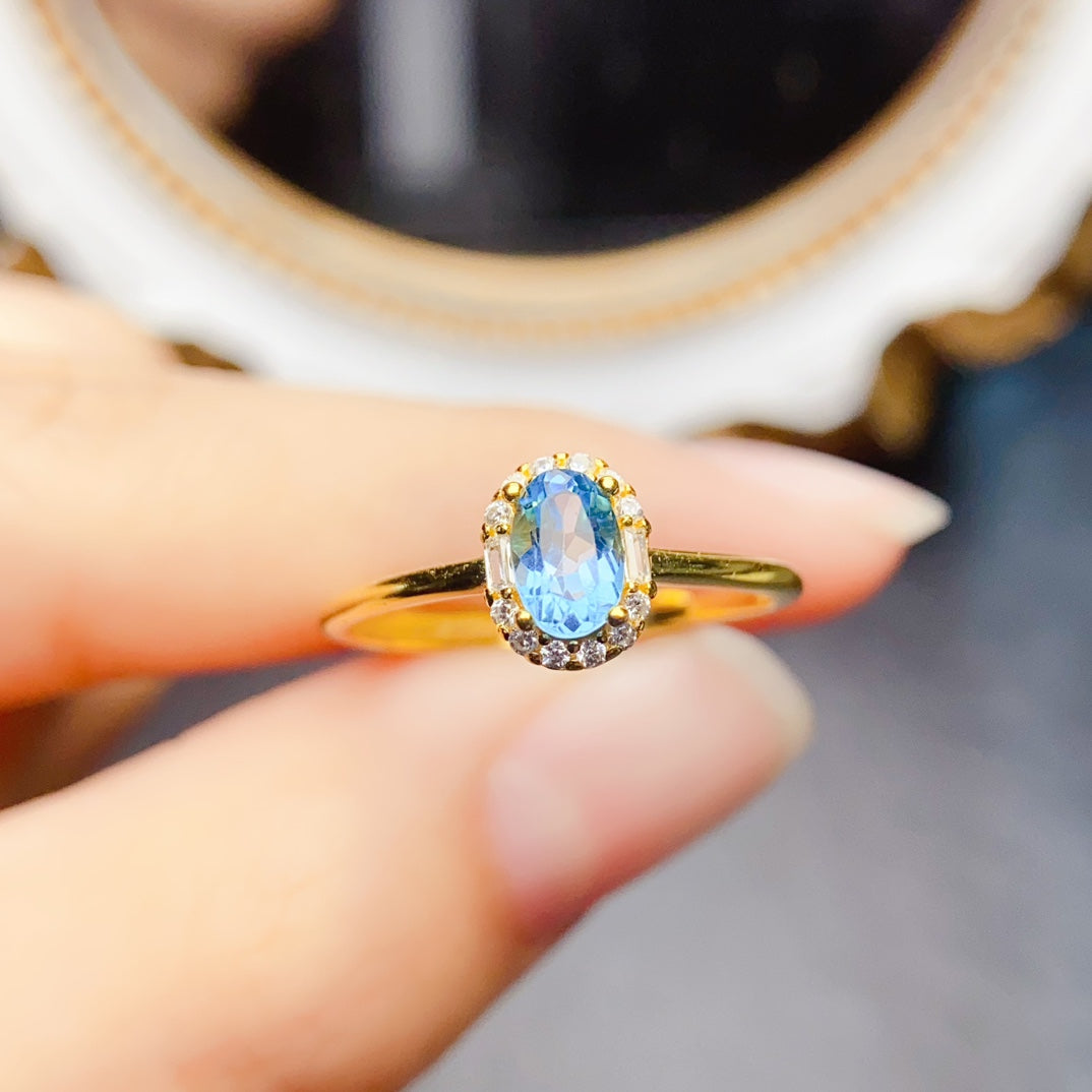 Natural Topaz Ring Adjustable Gold Setting 4*6mm🔮High Clarity S925 Silver Wealth Stone Minimalist Gift