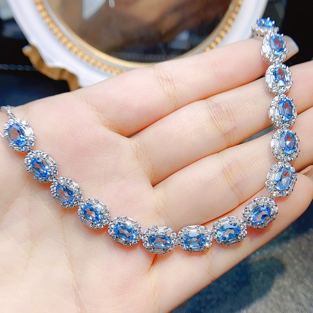 Natural Topaz Bracelet S925 Silver Setting New Light Luxury High Clarity Full Fire 4*6mm Gold-plated Look Versatile Minimalist Gift