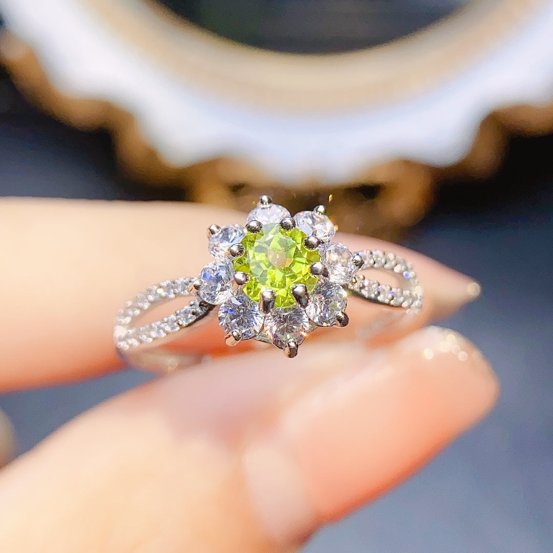 Natural Peridot Adjustable Ring 4*4mm Princess Cut Full Clean Stone Intense Fire S925 Silver Gold Plated Fresh Yellow-Green Simple European-American Style Light Luxury Minimalist Ins Style Gift 💍