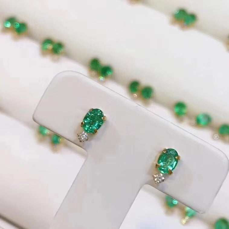 Natural Colombian Emerald Earrings 3*4mm Top High Clarity Intense Green Full Fire Luxe Setting S925 Silver Versatile Light Luxury Ins Style Gift