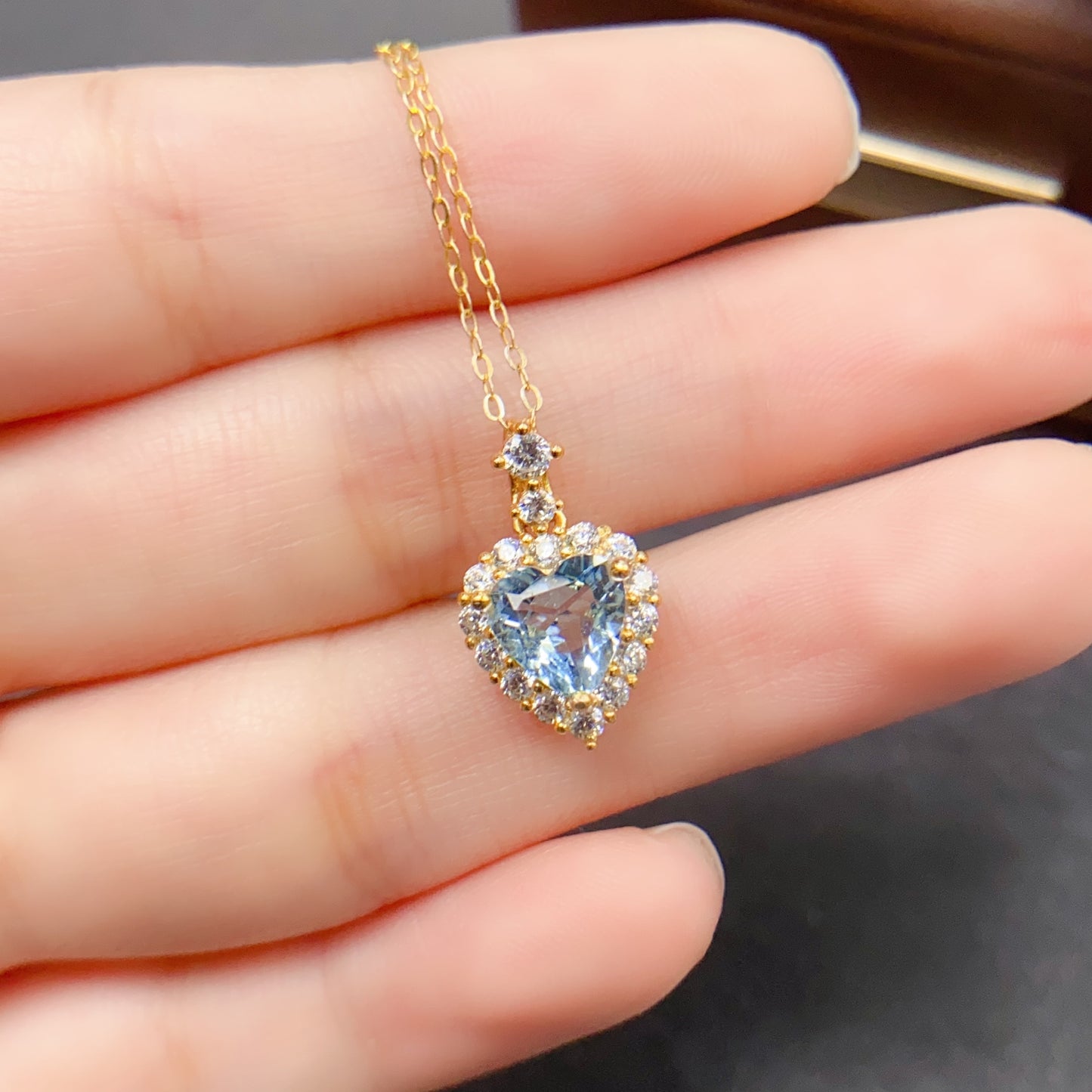 Natural Aquamarine Heart Pendant 7*7mm High Clarity Full Fire Fresh Ocean Color S925 Silver Setting Simple Light Luxury Versatile Choker Necklace Ins Style Gift