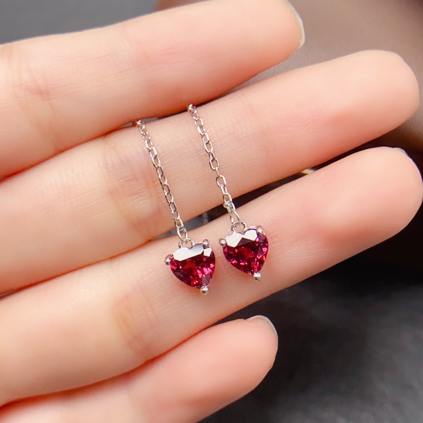 Natural Magnesite Garnet Earrings Ear Drop 6*6mm High Clarity Full Fire Bright Green S925 Silver Setting 2-in-1 Light Luxury Design Versatile Ins Style Gift