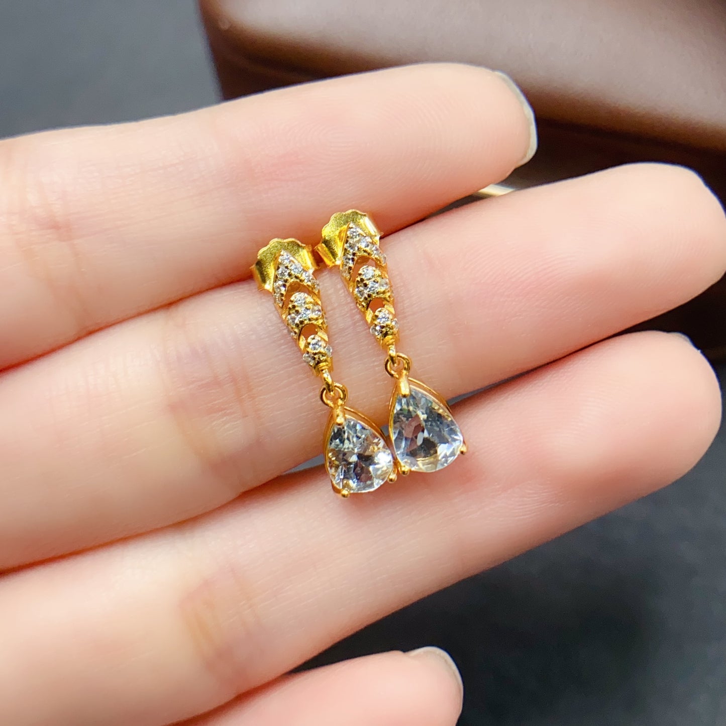 Natural Aquamarine Teardrop Earrings 5*7mm High Clarity Full Fire Fresh Ocean Blue S925 Silver Setting Simple Fashion Versatile Light Luxury Ins Style Gift