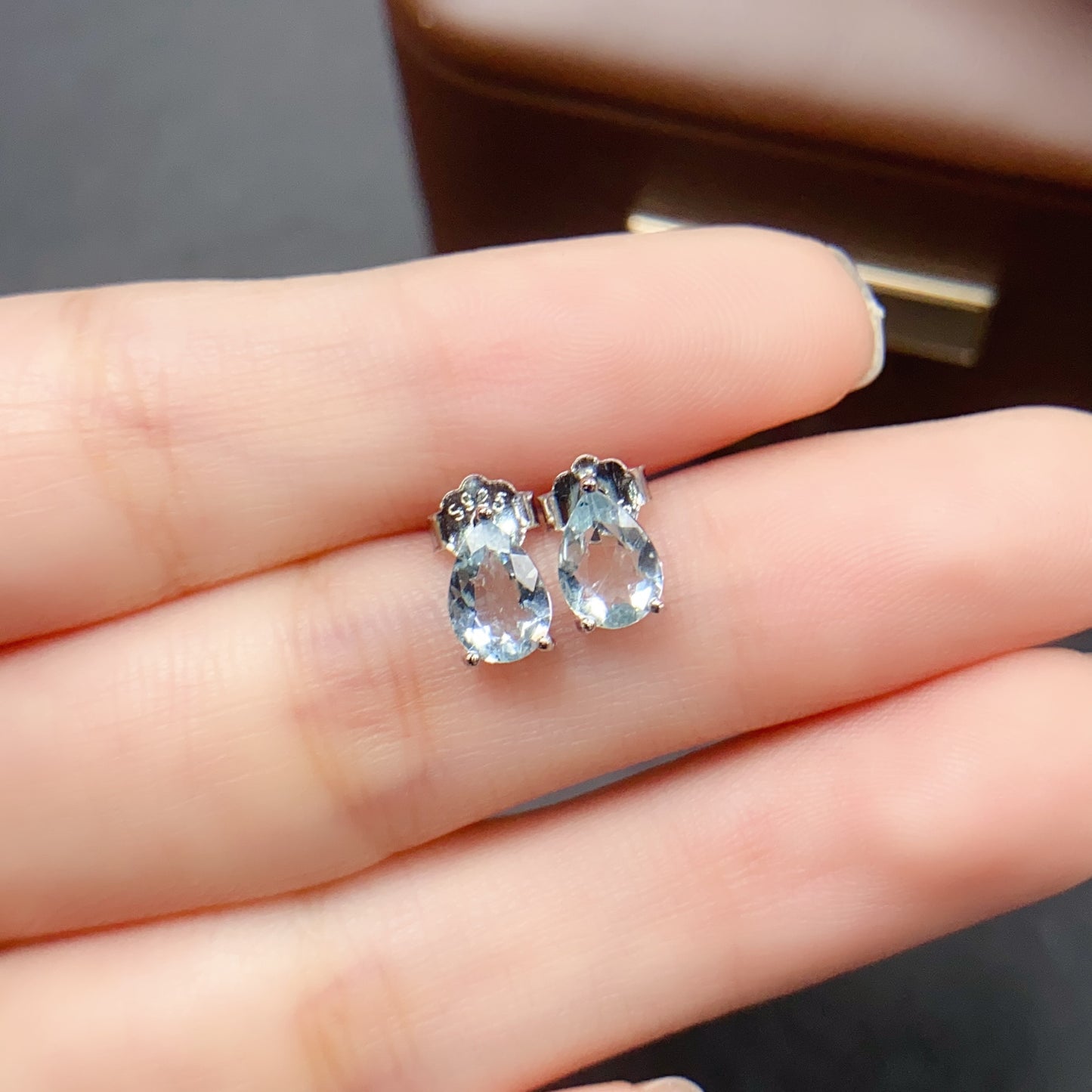 Natural Aquamarine Teardrop Earrings 5*7mm High Clarity Full Fire Fresh Ocean Blue S925 Silver Setting Simple Versatile Light Luxury Ins Style Gift