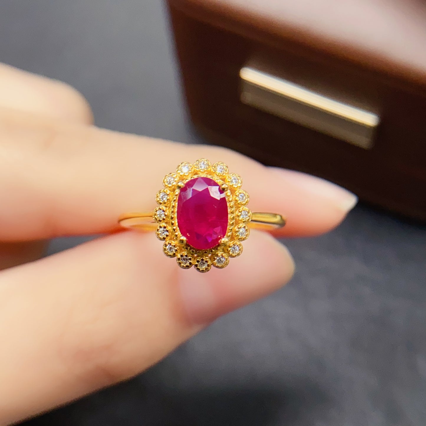 Natural Ruby Ring | Adjustable Open Design | Gold Plated Trendy Style | High Quality Super Color | 925 Silver Exquisite Setting | 5*7mm Stackable | Minimalist Birthday Gift For Women