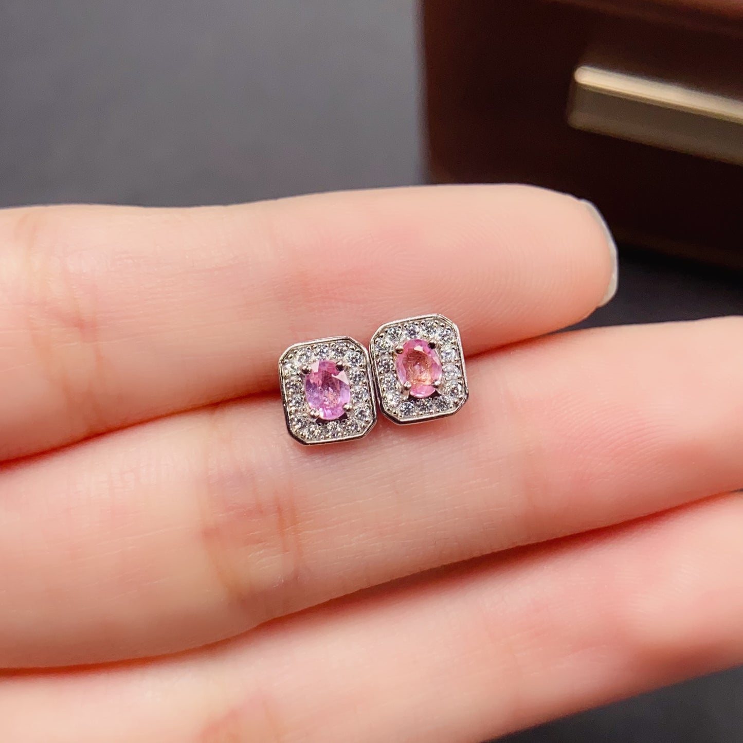 Natural Pink Sapphire Earrings | Princess Cut Light Luxury | Cherry Blossom Super Color | High Quality Sparkle | 925 Silver Exquisite Setting | 3*4mm Delicate Daily | Feminine Gift Jewelry