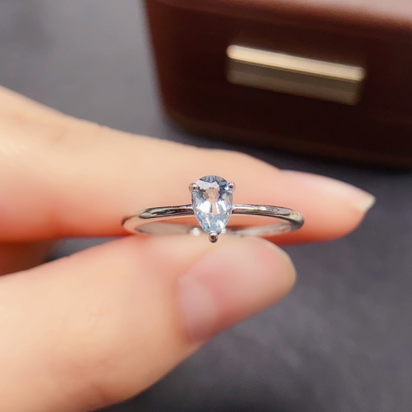 Natural Aquamarine Ring | Emerald Cut Square 4x6mm | 925 Silver | Fine Craftsmanship | Adjustable Open | Minimalist Style | March Birthstone | Dainty Gift