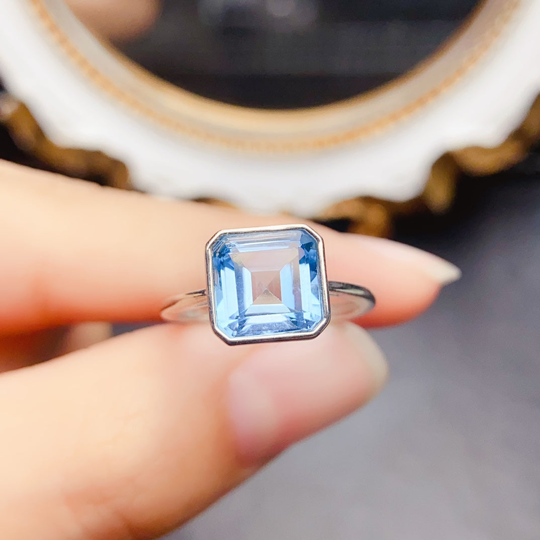 Natural Topaz Ring Bezel Set 8mm Square * 925 Silver * High Clarity * Simple Fine Jewelry For Women