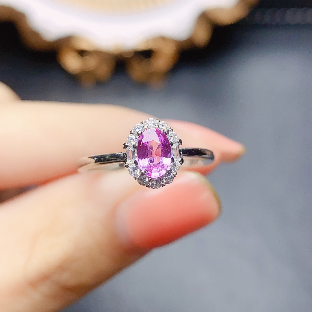 Natural Pink Sapphire Ring Adjustable Size 4x6mm 925 Silver 18K Gold Rose Gold Plated Simple Elegant Fashion Jewelry