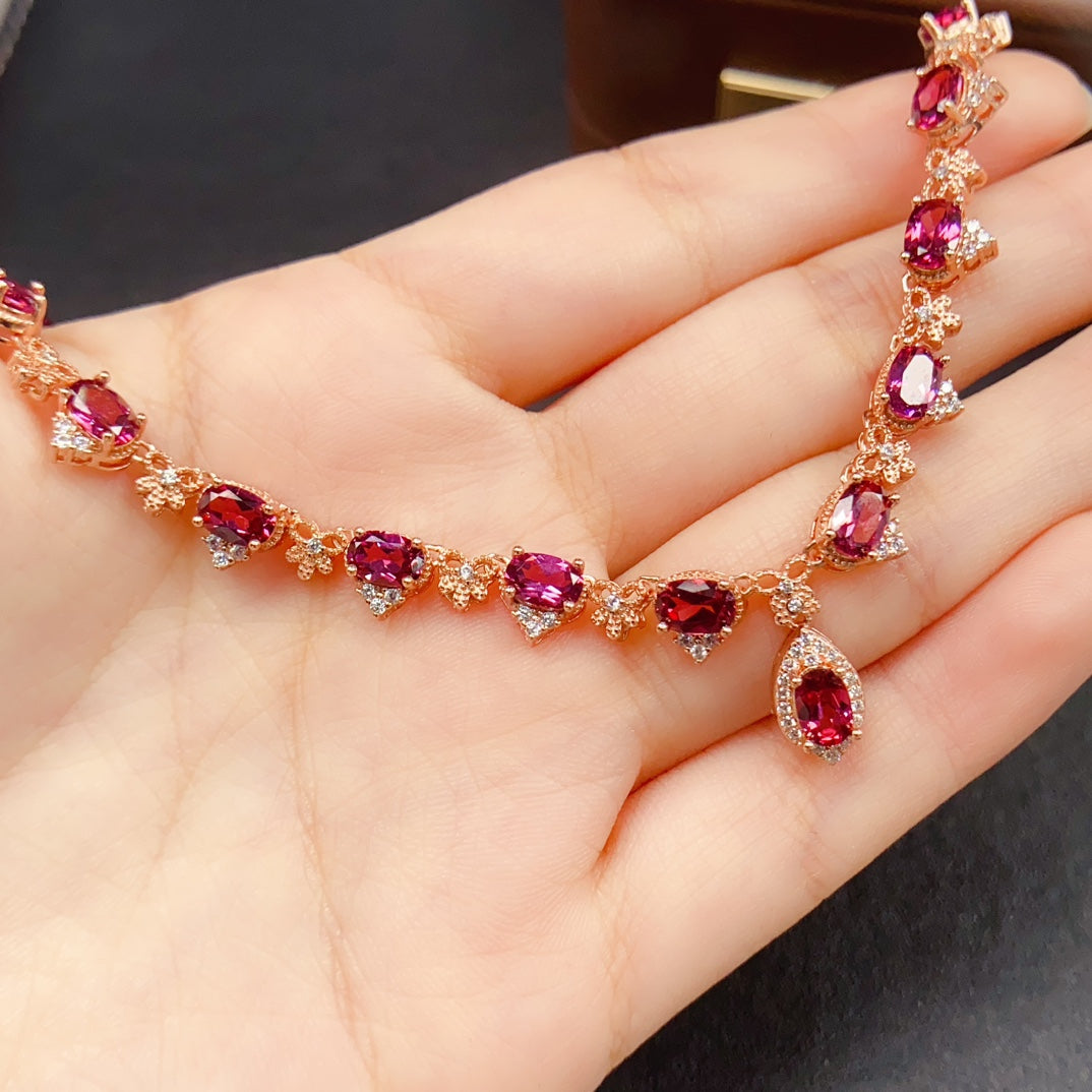 Natural Magnesium Aluminum Garnet Necklace 4x6mm Rose Gold Setting 925 Silver Simple Fashion Pendant For Women