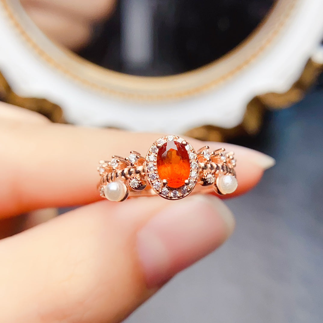 Natural Fanta Garnet Ring Adjustable Size 4x6mm High Clarity Fire Flash 925 Silver Fine Jewelry For Women